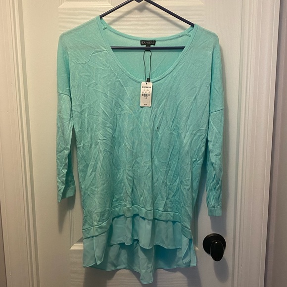 Express Sweaters - Express Mint Green Mixed Media Sweater Top NWT L